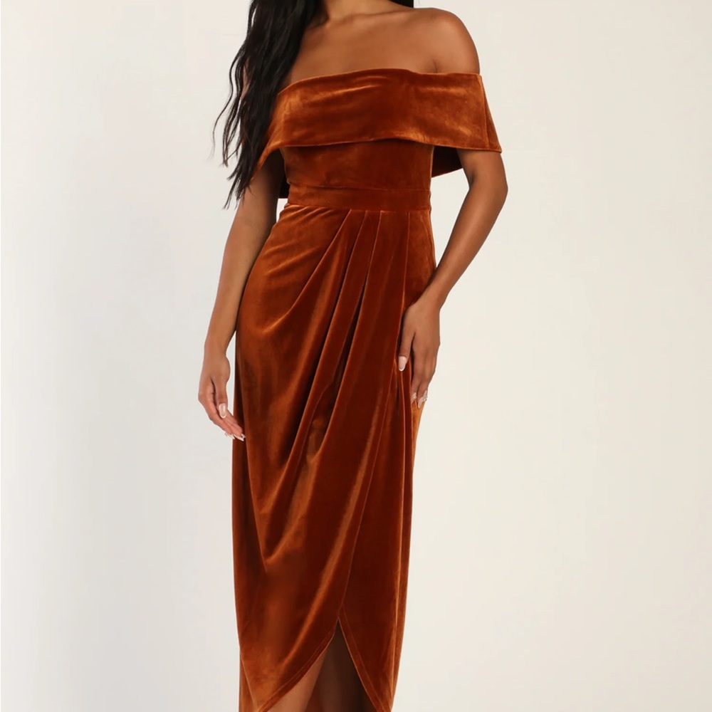 Lulu's Rust Off-Shoulder Maxi Dress